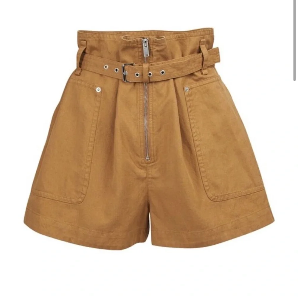 Isabel Marant Parana Paperbag-Waist Cotton Linen-Blend Shorts (size 36/4) - Picture 2 of 16